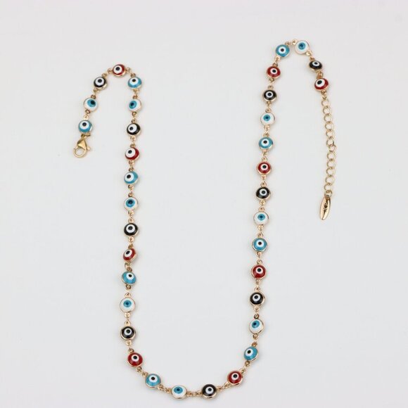 Colorful Evil Eye Necklace in Rose Gold Finish, Adjustable Chain, XPNL0389 - Picture 8 of 12